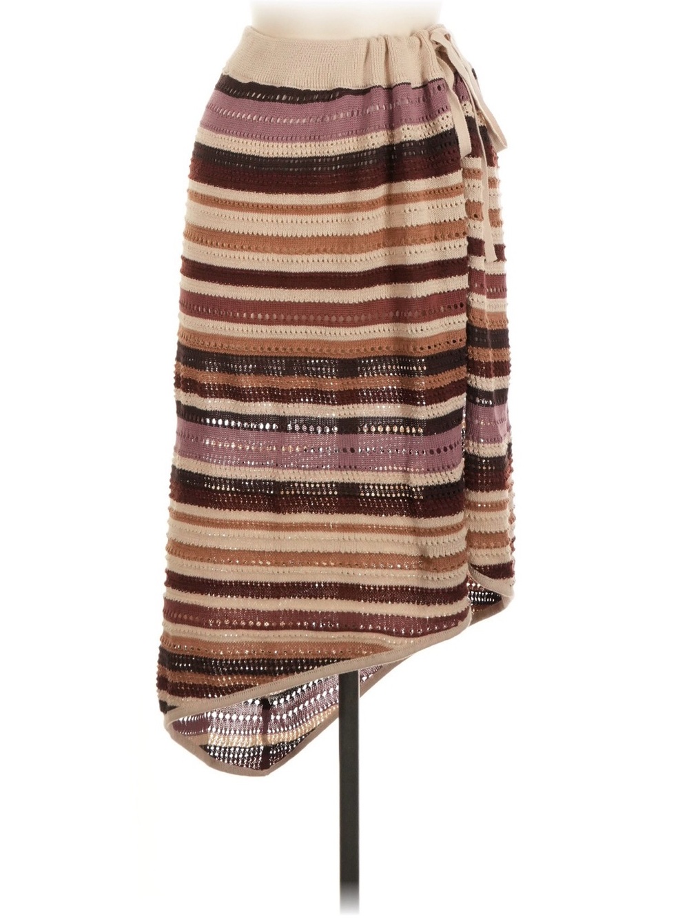 Anthropologie Maeve Striped Knit Wrap Skirt in Beige and Mauve